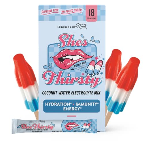 Legendairy Milk She’s Thirsty – Retro Pop, Hydration Packets | Cortisol Supplement for Stress Relief & Adrenal Support | Coconut Water Electrolytes Powder, No Sugar Added 18 ct