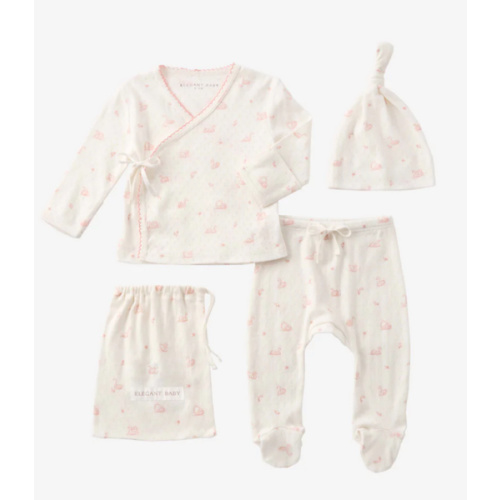 Pink Swan Print Organic Cotton Pointelle Layette 3 Pc Gift Set