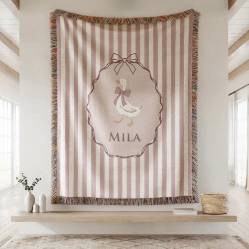Personalized Baby Blanket Lines Pattern Nursery Decor Goose Woven Blanket Custom Baby Name Shower Gift Newborn Nursery Lines Throw