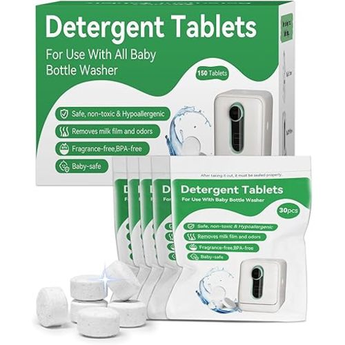IAGREEA 150 PCS Detergent Washing Tablets, Bottle Washer Tablets for Baby Brezza, GROWNSY, Momcozy Bottle Washers, Natural Formula, Highly Effective Cleaning, Efficiency Removes Milk Residue & Odor