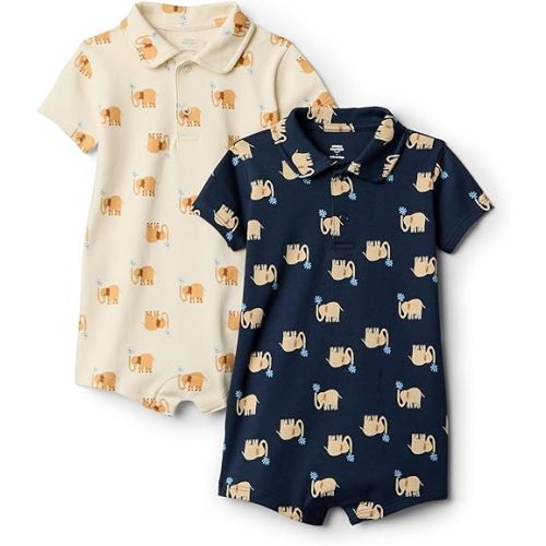 6-9MO Amazon Essentials x Sofia Grainge Baby Boys' Short Sleeve Romper, Pack of 2