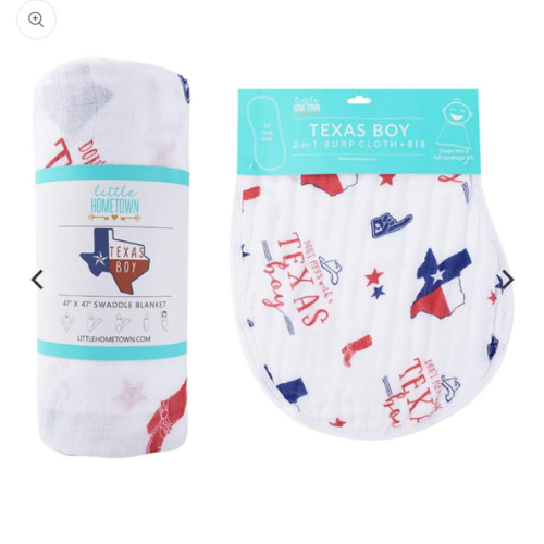 Buy Texas Boy Swaddle Gift Set | Burp Cloth & Bib - Little Hometown