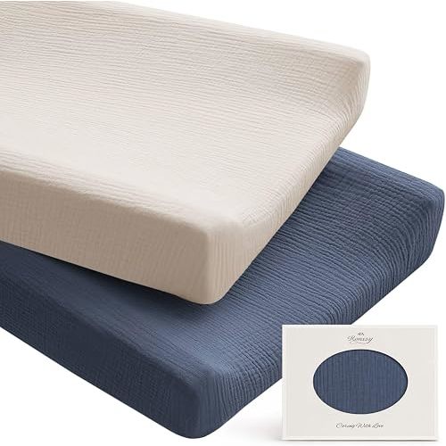 Konssy 100% Cotton Muslin Changing Pad Cover 2 Pack, 32"x16" Standard Fit