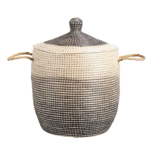 Amelia Ombre Seagrass Tote Basket With Lid