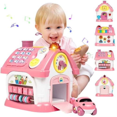 RORONOVA Montessori Toys for 1+ Year Old Girls, Musical Educational Cube with Lights, Clock, Keyboard