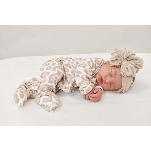 Natural Leopard Ruffle Zip Footie