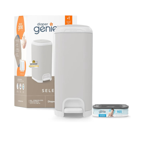 Diaper Genie Select Pail (Grey) is Made of Durable Stainless Steel and Includes 1 Starter Square Refill That can Hold up to 165 Newborn-Sized Diapers.