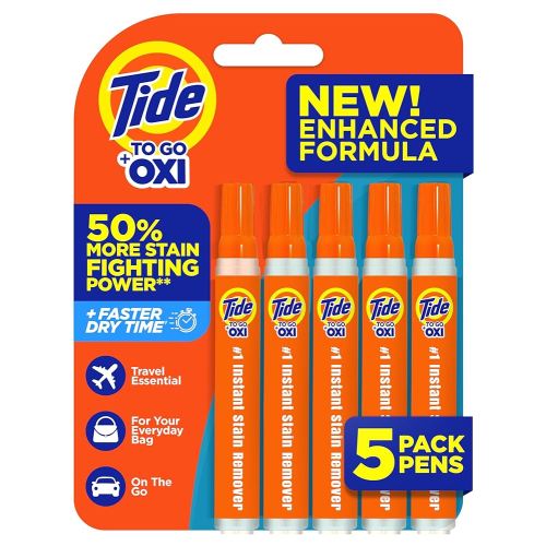 Tide Stain Remover for Clothes, Tide To Go Pen, Instant Stain & Spot Remover for Clothes, Travel & Pocket Size, 5 Count (Pack of 1) (Packaging May Vary)
