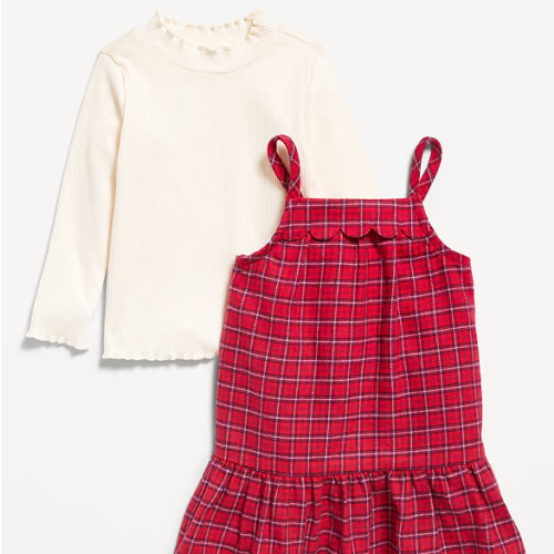 Mock-Neck Top and Plaid Dress Set for Baby