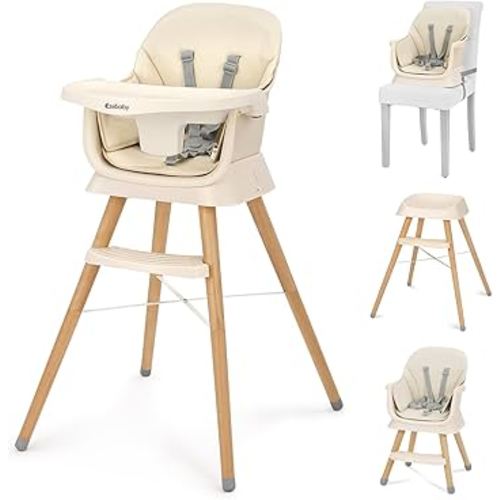 Ezebaby Portable Baby High Chair, High Chairs for Babies and Toddlers with Adjustable Legs, 6-in-1 Convertible to Booster Seat for Dining Table, Toddlers High Chair with Removable Cushions - Cream