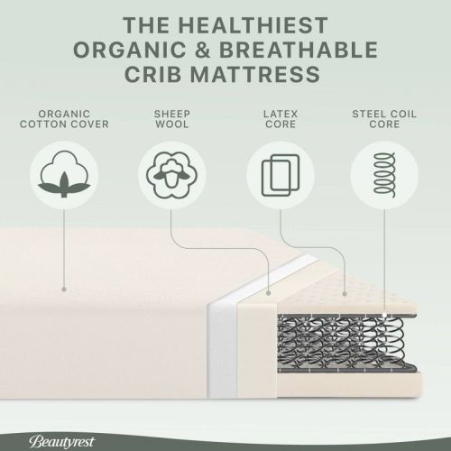 Beautyrest PureEarth Certified Organic Standard Crib & Toddler Hybrid Mattress 4": Firm, Latex Foam, Breathable