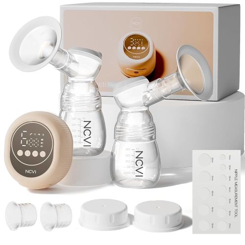 NCVI 8128 Electric Double Breast Pump Breastfeeding with 4 Modes 9 Levels, Rechargeable Pump Machine Strong Suction for Bigger Breast with 21/24mm Flanges Parts, Anti-Backflow Non-Spill and Low Noise