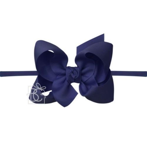 Large navy 1/4″ Pantyhose Headband With Signature Grosgrain Bow