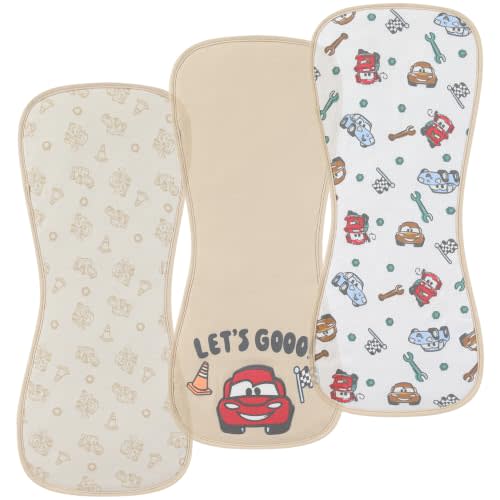 Disney Baby Cars Lightning McQueen Burp Cloths 3-Pack for Infants | officially licensed, soft absorbent fabric, leakproof burping rags, 20" x 10" size, essential infant feeding care