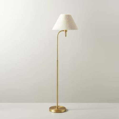 SgoodS Pleated Shade Metal Floor Lamp - Cream/Brass Finish, Includes LED Light Bulb, Hearth-Style Design for Living Room, Bedroom, Dining Room & Reading Nook