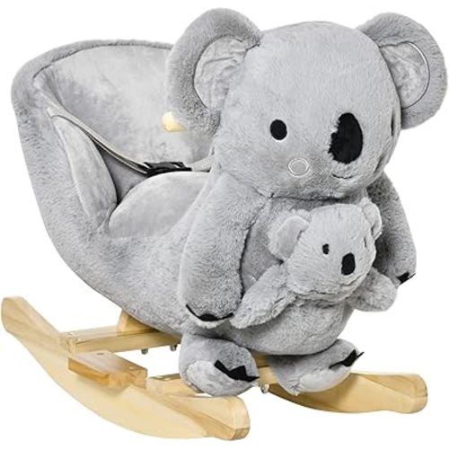 Qaba Kids Ride-On Rocking Horse, Koala-Shaped Rocker with Realistic Sounds for Children 18-36 Months, Gray
