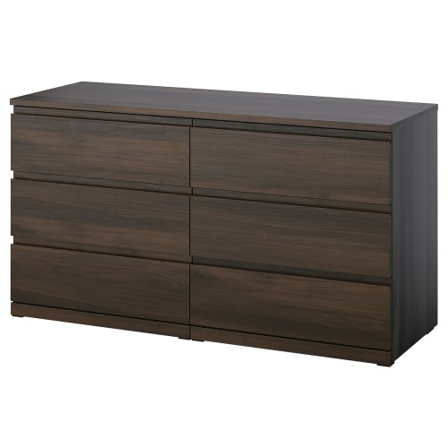 STORKLINTA 6-drawer dresser - dark brown/oak effect anchor/unlock function 55 1/8x18 7/8x29 1/2 "