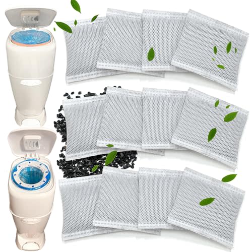 NewKe 12 Pack Diaper Pail Deodorizer Refill, Activated Charcoal Filters for Diaper Genie Complete and Expressions Pail, Odor Eliminator, Activated Carbon Filter Refill, Keep Nursery Fresh