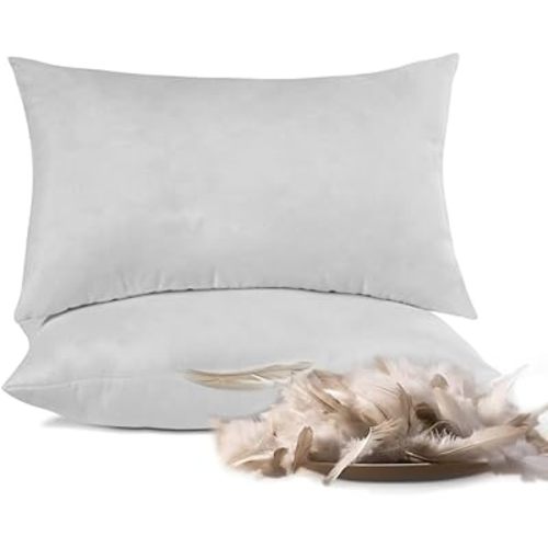 Bafode Throw Pillow Inserts 20'' x 12'' Set of 2, Down Feather Decorative Pillows, Luxury White Throw Pillows for Couch, Sofa, Bed and Cushion