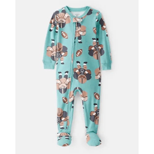 Baby Boy Football Print 100% Cotton Long-Sleeve 2-Way Zip 1-Piece Pajamas - Green | Carter's