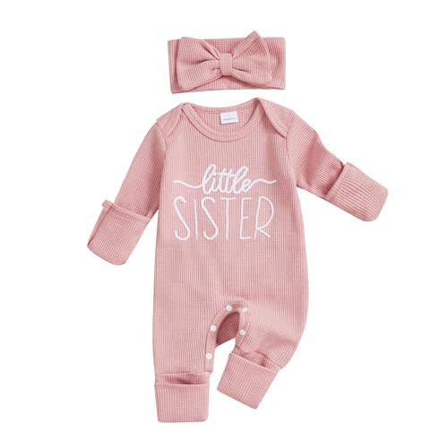 allshope Infant Baby Girl Fall Outfit Sweatshirt Romper Little Sister Lil Sis Long Sleeve Jumpsuit Newborn Clothes