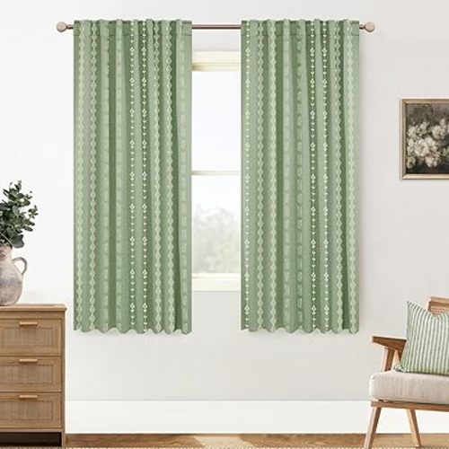 Green Curtains 63 Inch Length for Living Room 2 Panel Set,Room Darkening Semi Blackout Black Out Grey Sage Green Print Cottagecore Curtains for Bedroom 63 Inches Long