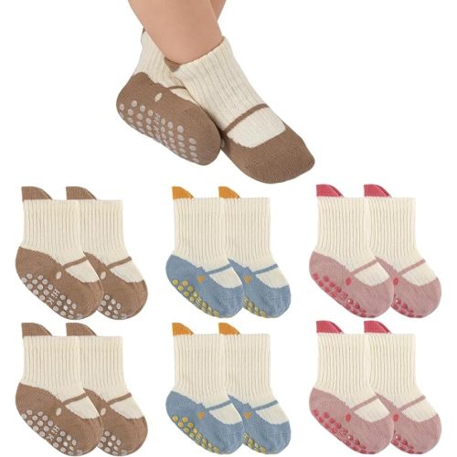 Baby Toddler Socks Girls Boys Non Slip Baby Grip Socks Cute Cotton Crew Socks for Newborn Infant Toddler 6 Pairs