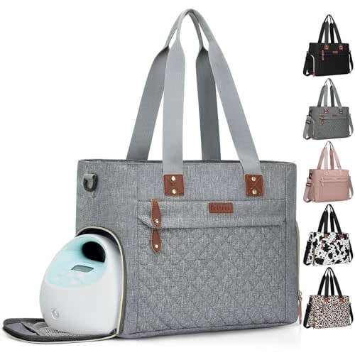 Pritent Baby Diaper Bag Tote,Waterproof Maternity Breast Pump Bags for Mom | Mommy Maternity Bag with 14''Laptop Sleeve,Waterproof,Travel Baby Bag for Boys & Girls,Hospital Labor and Delivery(Grey)