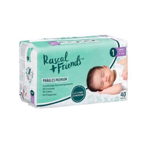 Pañales Rascals Baby Talla-1 Bebé de 3 a 5 Kg por 40 Unds Rascals Baby Paquete x 40