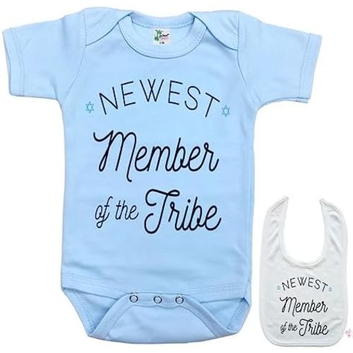 Newest Member of Tribe - Jewish Newborn Infant Baby bodysuit outfit onesie & bib