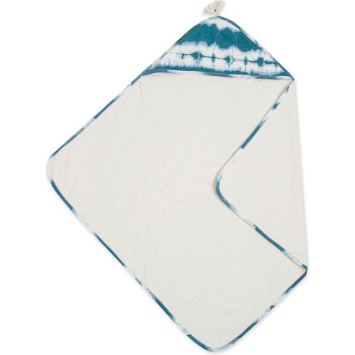 CRANE BABY Hooded Cotton Baby Towel, Blue/ White