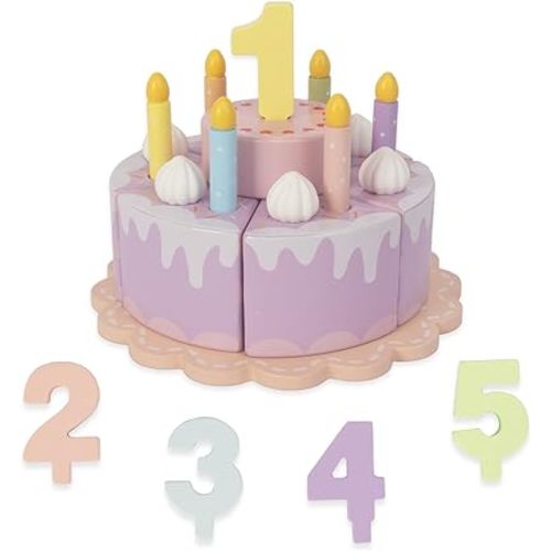 Pretend Play Food for Toddlers 1-3,Wooden Birthday Fake Cake with Candles and Numbers,Tea Party Learning Kitchen Gift Toys for Boys Girls (Cream Cake)