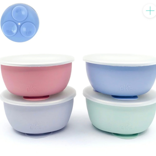 Stainless Steel Bowl with Silicone Suction Sleeve + Lids