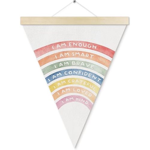 Boho Mental Health Poster Hanger Frame, Inspirational Poster Framed with Wood Hanger, Motivational Rainbow Nursery Wall Hanging Banner for Kids Boys Girls Room Bedroom Decor, 16x12in