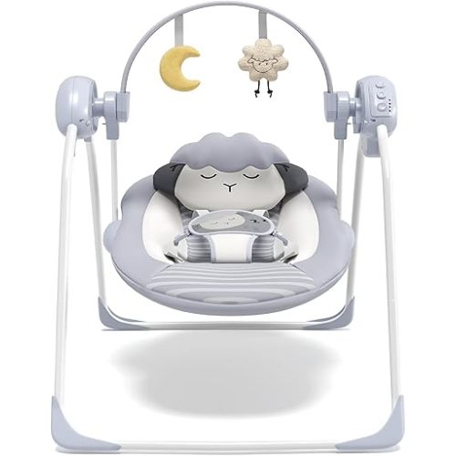 Baby Swings for Infants, Portable Baby Swing with 5-Speed, with Music and Timing for 0-9 Months 6-20 lbs