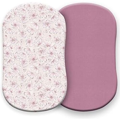 Pobibaby – 2 Pack Bassinet Sheets Girl, Bassinet Sheets Cotton for Girls and Floral Nursery for Standard Rectangle Bassinets – Ultra-Soft Jersey Knit, Safe and Snug for Baby (Blossom)