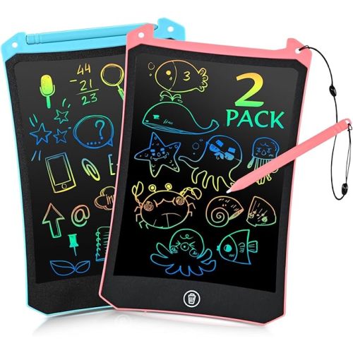 EooCoo Toddler Toys, LCD Writing Tablet for Kids 2 Pack, Kids Valentine Gifts Toddler Travel Essentials Drawing Pad, No Mess Coloring Books, Road Trip Activities, Age 3-5 Boy Girl Gifts - 8.5 Inch