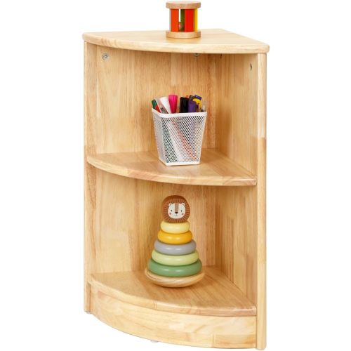 OOOK Rubber Wood Corner Cabinet, 2-Tier Toy Organizers and Storage, Montessori Shelf for Kids Room, Playroom, Nursery, Classroom, Kindergarten