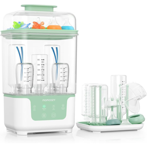 Momcozy Bottle Sterilizer and Dryer, Modular Nesting Space Saving Design, 6 Bottles Capacity, 4 in 1 Compact Sterilizer for Baby Bottles, Breast Pump Parts & Newborn Essentials, Drying Rack Included