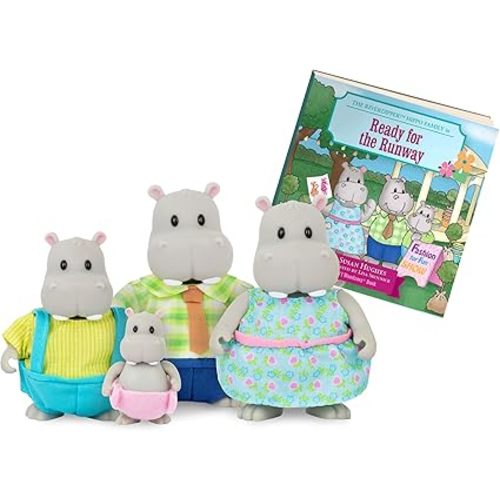 Li'l Woodzeez – The Riverdipper Hippo Family – Set of 4 Collectible Posable Hippo Figures with Storybook for Imaginative Pretend Play – Fun Animal Toys & Gift for 3+ Years