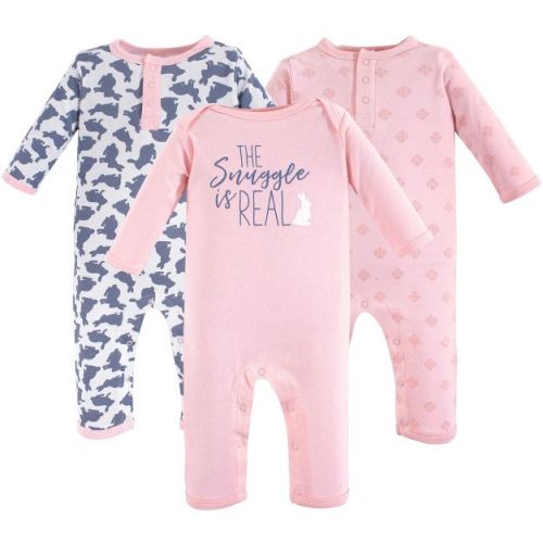 Yoga Sprout Baby Girl Cotton Coveralls 3pk, Snuggle Bunny, 3-6 Months