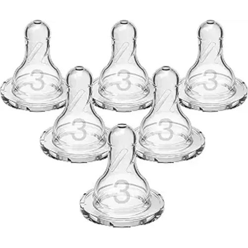 Dr. Brown's Natural Flow Level 3 Narrow Baby Bottle Nipple, Medium-Fast Flow, 6m+, 100% Silicone, 6-Pack
