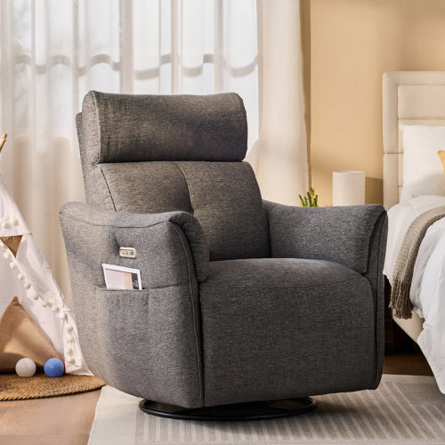 Latitude Run® Dual Motor Swivel Glider Nursery Power Recliner With Adjustable Headrest, Rocking Recliner With Side Pockets And USB Charge & Reviews | Wayfair