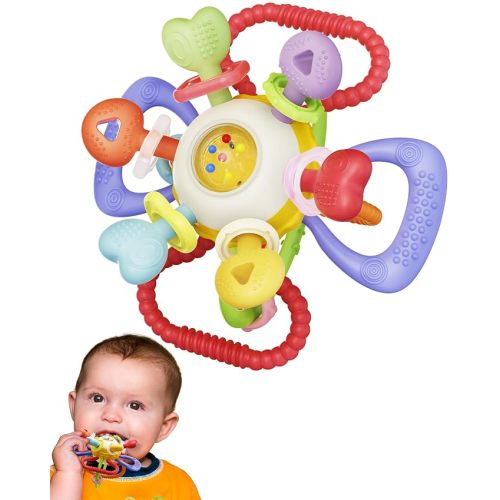 Soft Baby Teething Toy with Rattle, BPA Free Silicone, 0-12 Months
