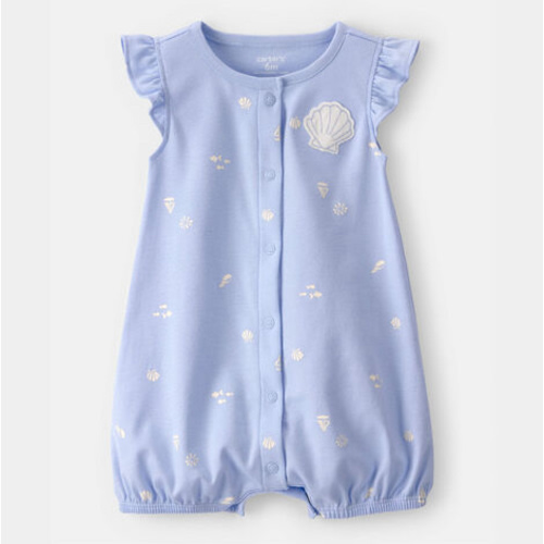Baby Girl Shell Flutter Sleeve Romper - Blue | Carter's