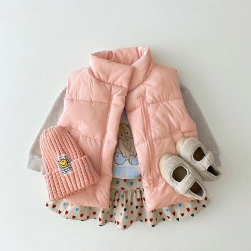MyKids-USA Baby Solid Color Quilted Thickened Vest Coat In Winter Pink 73 (6-9M)