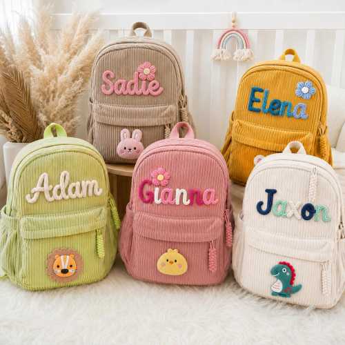 Personalized Corduroy Backpack: Hand-Crocheted Name, Toddler to School Age