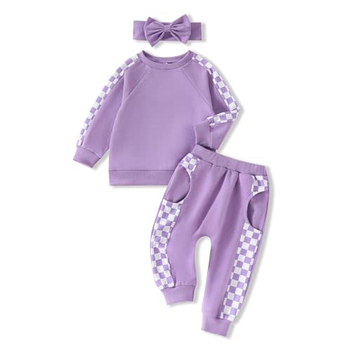 AMAWMW Infant Baby Girl Clothes Long Sleeve Loose Sweatshirts Pockets Pants Headband Outfits Fall Winter Spring Gift