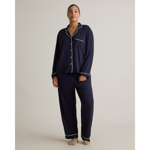 Bamboo Jersey Long Sleeve Pajama Set in Deep Navy
