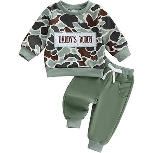 Toddler Baby Boy Fall Winter Clothes Long Sleeve Letter Print Camo Sweatshirt Pant Set 2PCS Cute Outfits 0-3T
